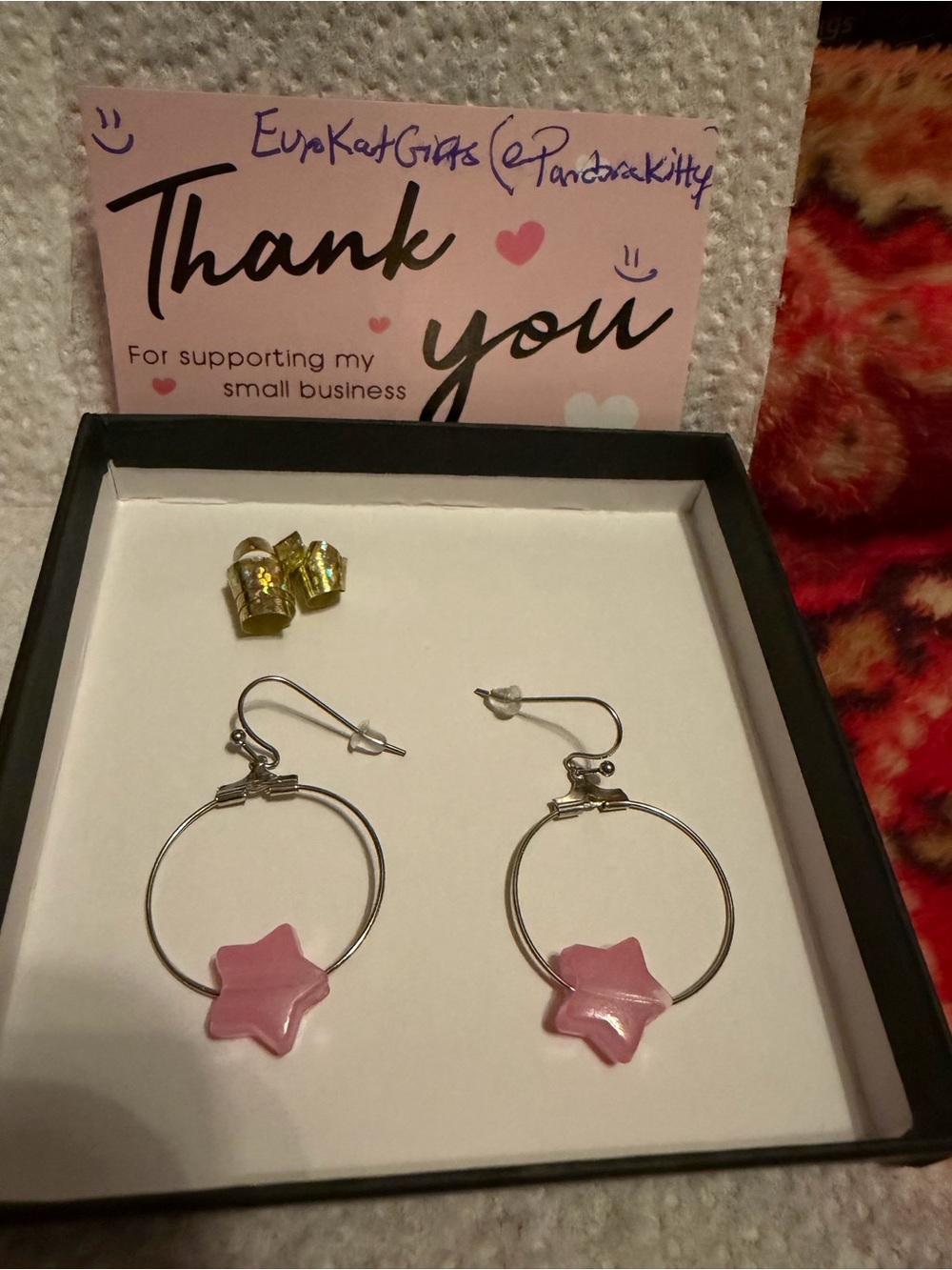 Pink Star Bead Hoop Earrings - Womens Accessories Luminescent NEW NWT Handmade
